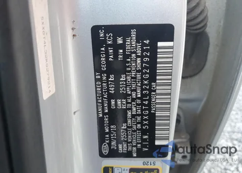 2019 Kia Optima Lx из США, поврежденный, VIN 5XXGT4L32KG279214